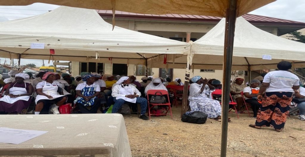 A step-down training organized for cooks and caterers under the Ghana School Feeding Programme at Bogoso. Training was in collaboration with School Health Education Programme (SHEP) officers and Women In Agricultural Development (WIAD) officers for TNMA and PHMA.